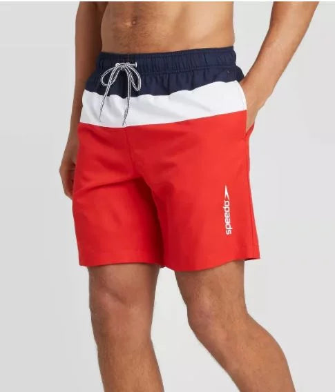 Men's 8" - XXlarge Navy/White/Red- Colorblock Speedo Swim Shorts