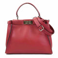 Fendi Women's Bag FENDI Red Dark Handbag Silver Shoulder Leather Peekaboo (Good) Pre-Owned