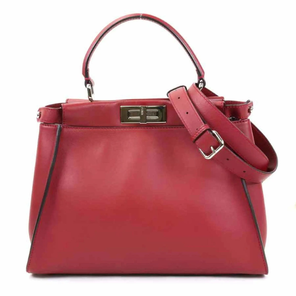 Fendi Women's Bag FENDI Red Dark Handbag Silver Shoulder Leather Peekaboo (Good) Pre-Owned