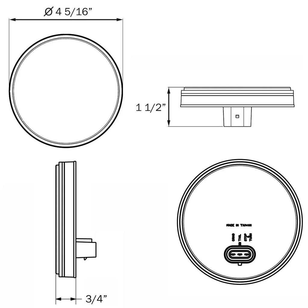 LED WeatherTight Red Stop Round Diode 3 Light STL13RMB Turn Tail Pin Optronics 4" With 7