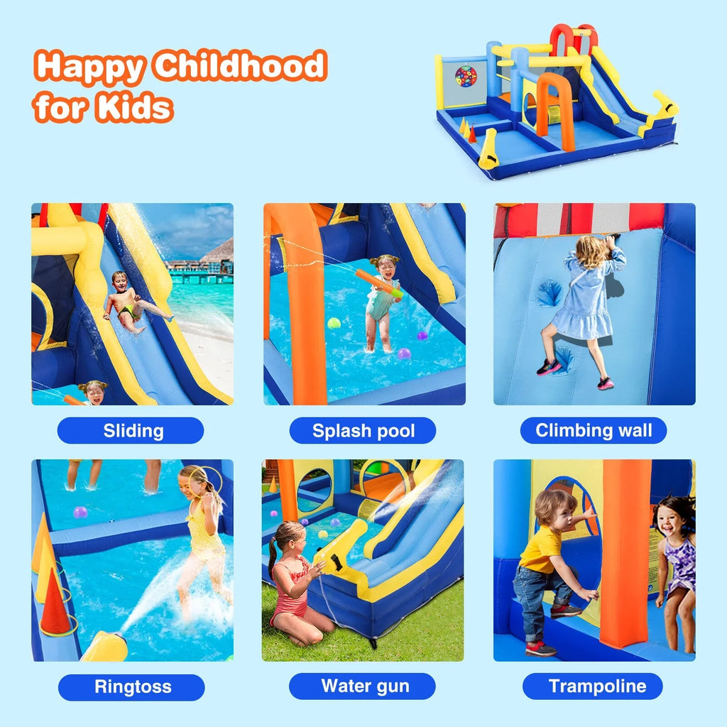 Felt Trampoline, Castle Climbing with Kids Inflatable liquid Wall, Air Target, Splash Toss 550W Bouncer Pool, Blower Ball Ring Playhouse Game, JOYLDIAS Slide