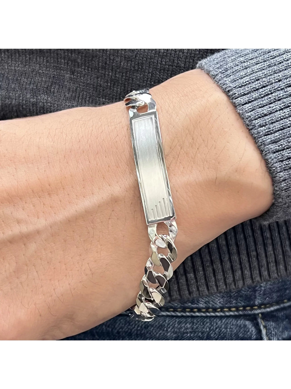 925 Cuban ID Curb Mens Bracelet Sterling Polished 9 Silver Link Chain Inches