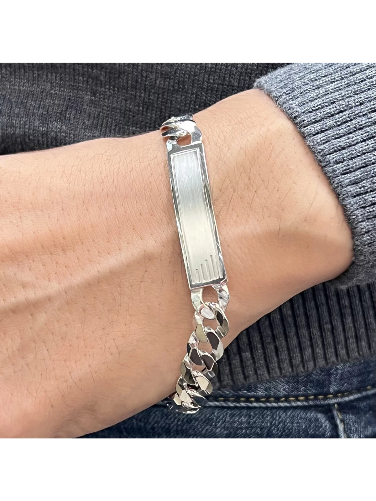 925 Cuban ID Curb Mens Bracelet Sterling Polished 9 Silver Link Chain Inches