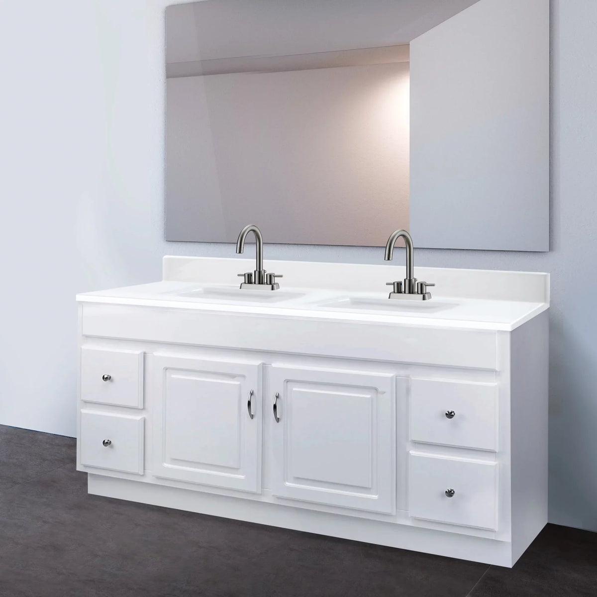 Mount White Marble Double Integrated Solid Backsplash, Rectangle with Cultured Design Camilla House Centerset 557678-WHT Top 61-inch Bowl Vanity