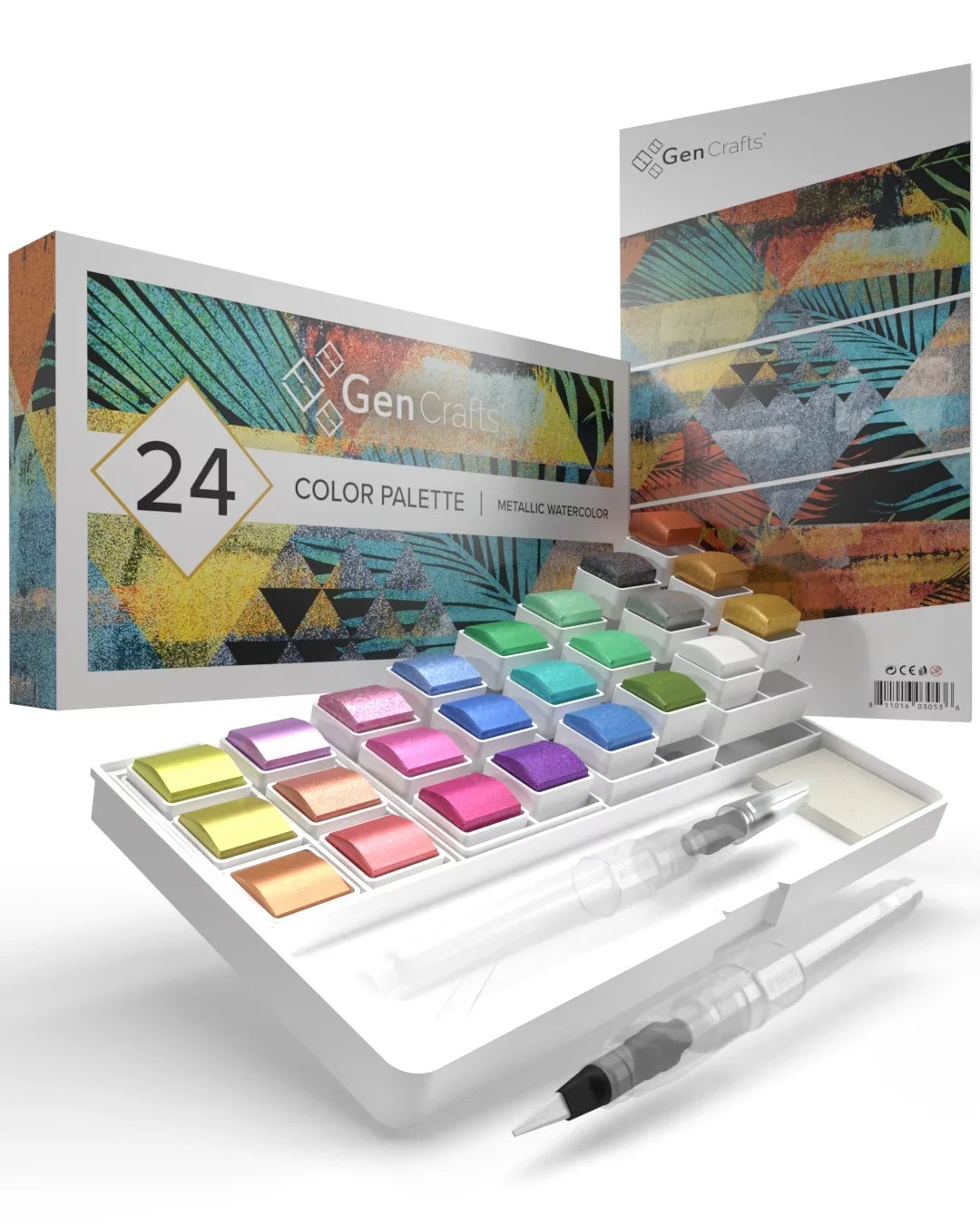 Palette, Watercolor Set 24 Premium Colors GenCrafts of Metallic