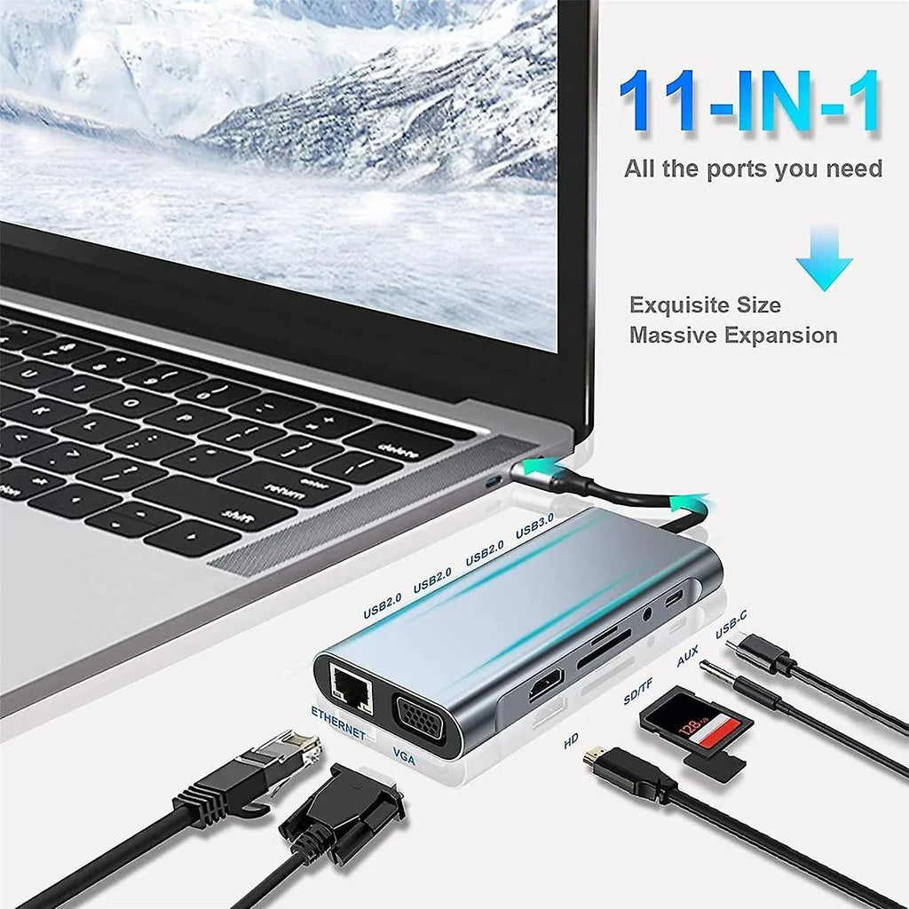 with Docking HDMI, with LAN,SD,MicroSD,Compatible A*4, VGA,Type-C Power,USB PD100W HP USB Station Laptop Pro,Air Ports Gigabit Multi-Port 11-in-1 MacBook C 3.5mm Kidsol 4K