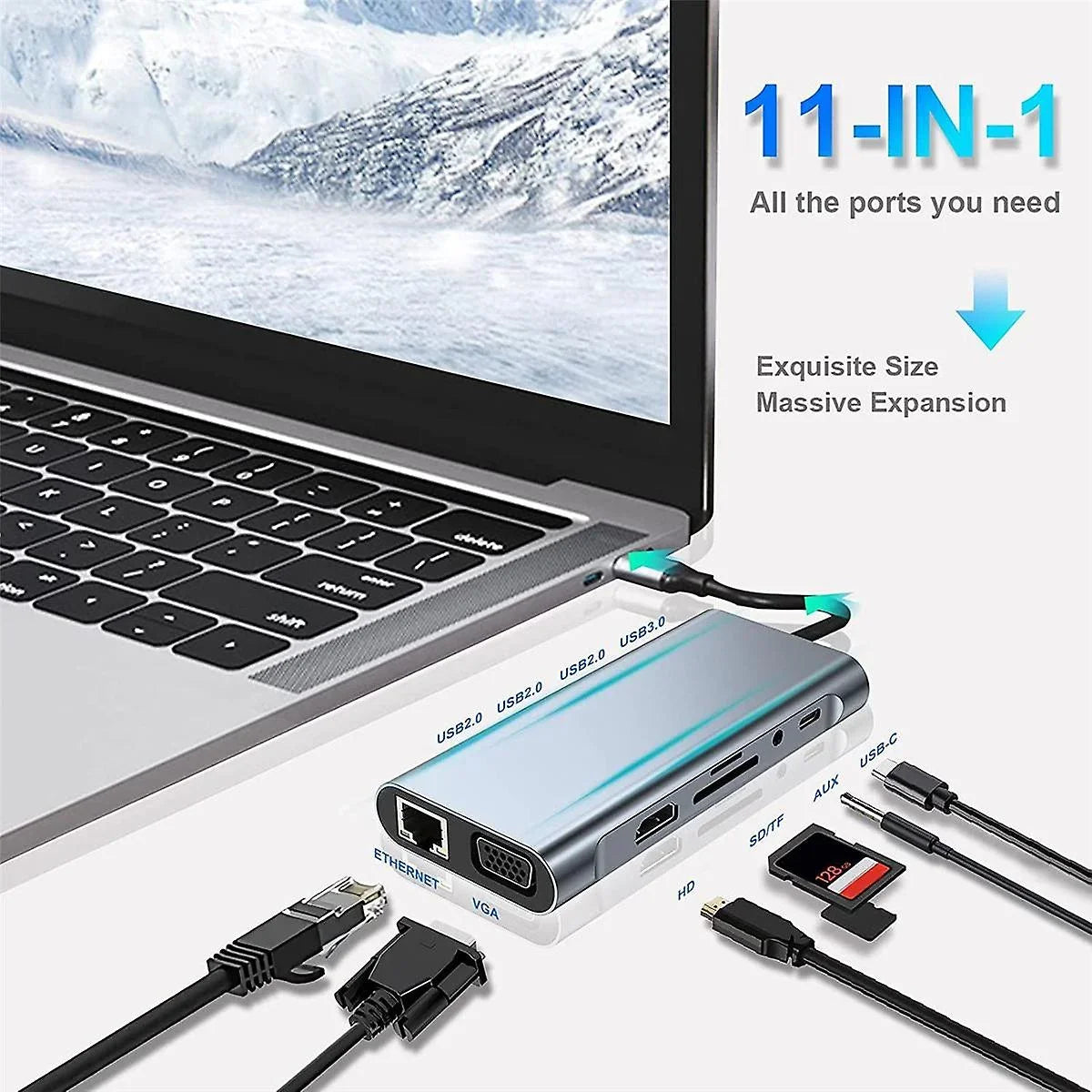 with Docking HDMI, with LAN,SD,MicroSD,Compatible A*4, VGA,Type-C Power,USB PD100W HP USB Station Laptop Pro,Air Ports Gigabit Multi-Port 11-in-1 MacBook C 3.5mm Kidsol 4K