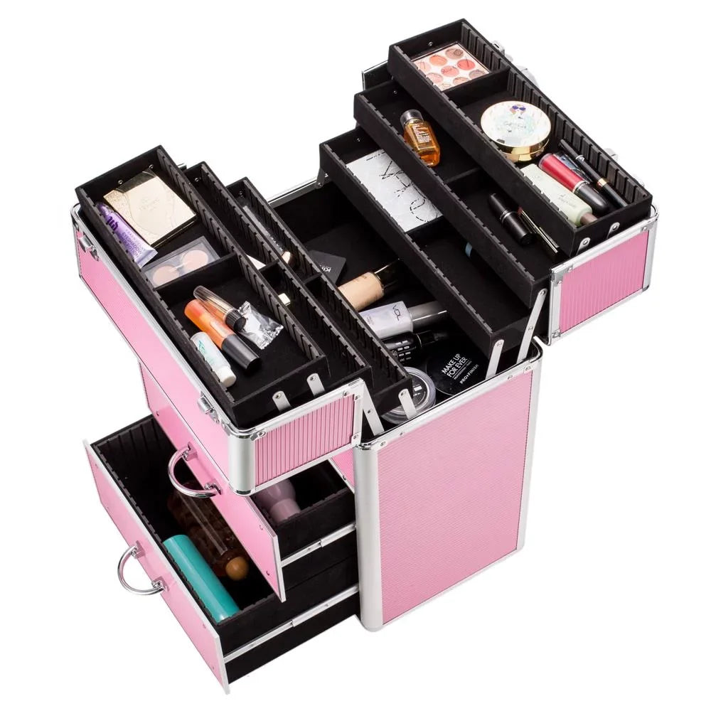 Cosmetic in Pink Train Storage Makeup Rolling Case, Box Trolley, 1 Lockable Pro Ktaxon 3 Aluminum