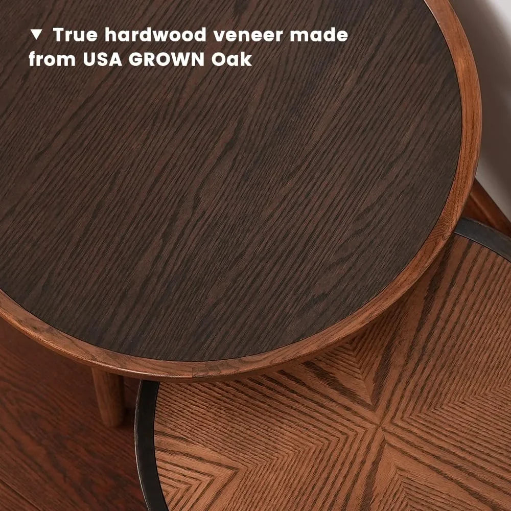 Table, Solid Coffee CONSDAN Balcony with Round Side - Feet Structure Hardwood Wood Living Table Nesting Room, Table Solid Standard Bedroom, & Oak for