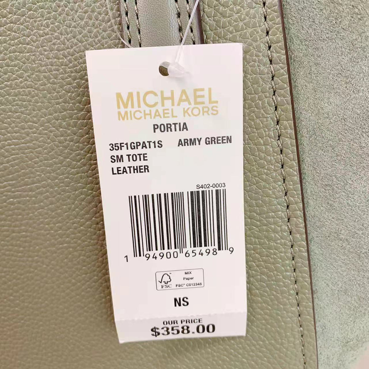 Small Kors Tote Bags Portia 35F1Gpat1S Green In Army Michael