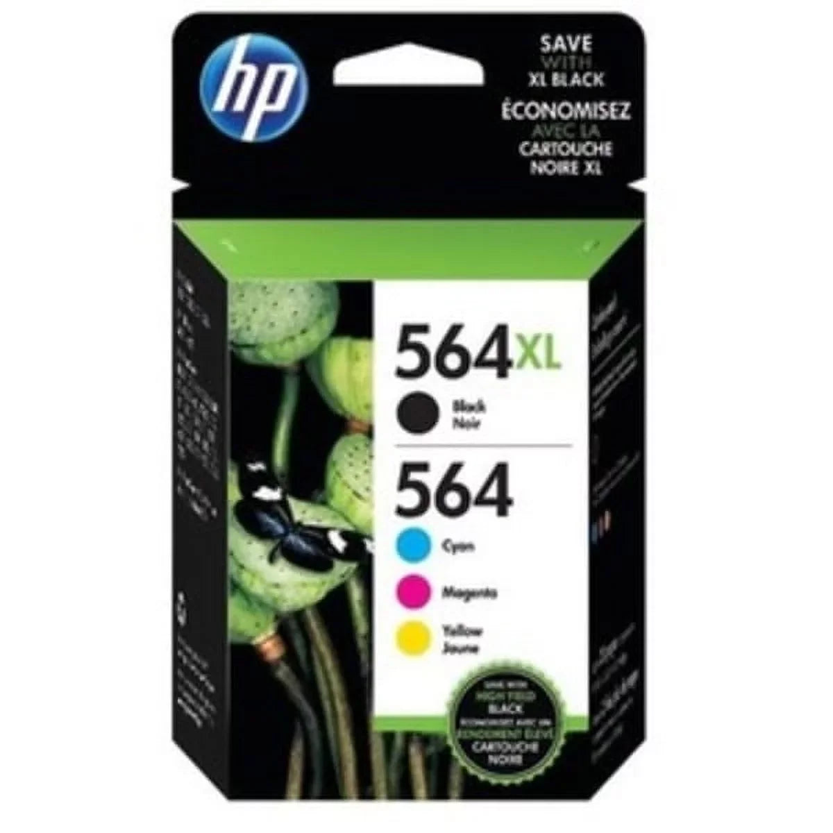 564XL Ink Black HP of High-Yield Cyan/Magenta/Yellow and 564 HP 4 Cartridges, Pack