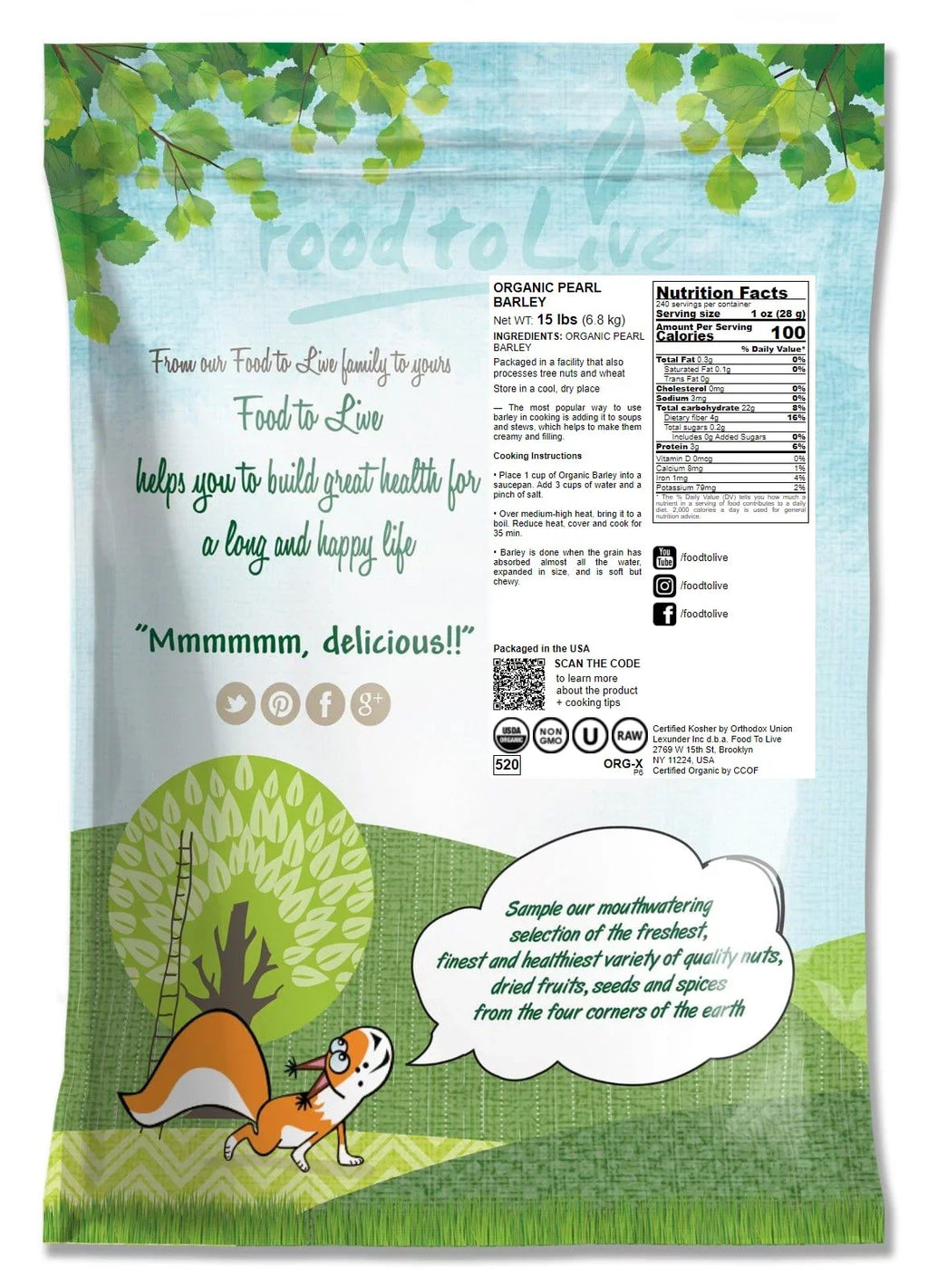 Non-GMO, Food Live Organic Pounds Pearl — by 15 Barley, to — Vegan Raw, Kosher,