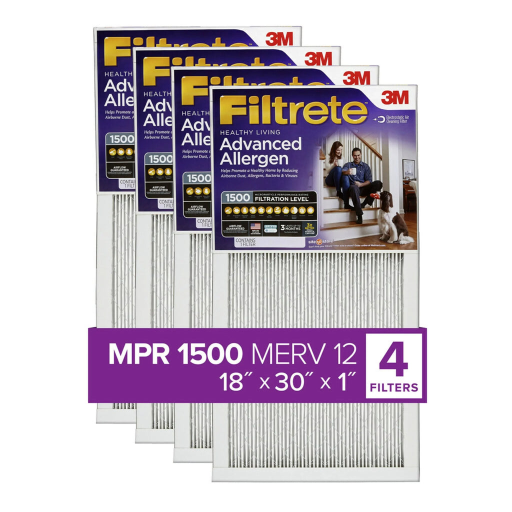 MERV Filter, 12, Filtrete Reduction, MPR 4 18x30x1 Filters Air Allergen 1500 Advanced