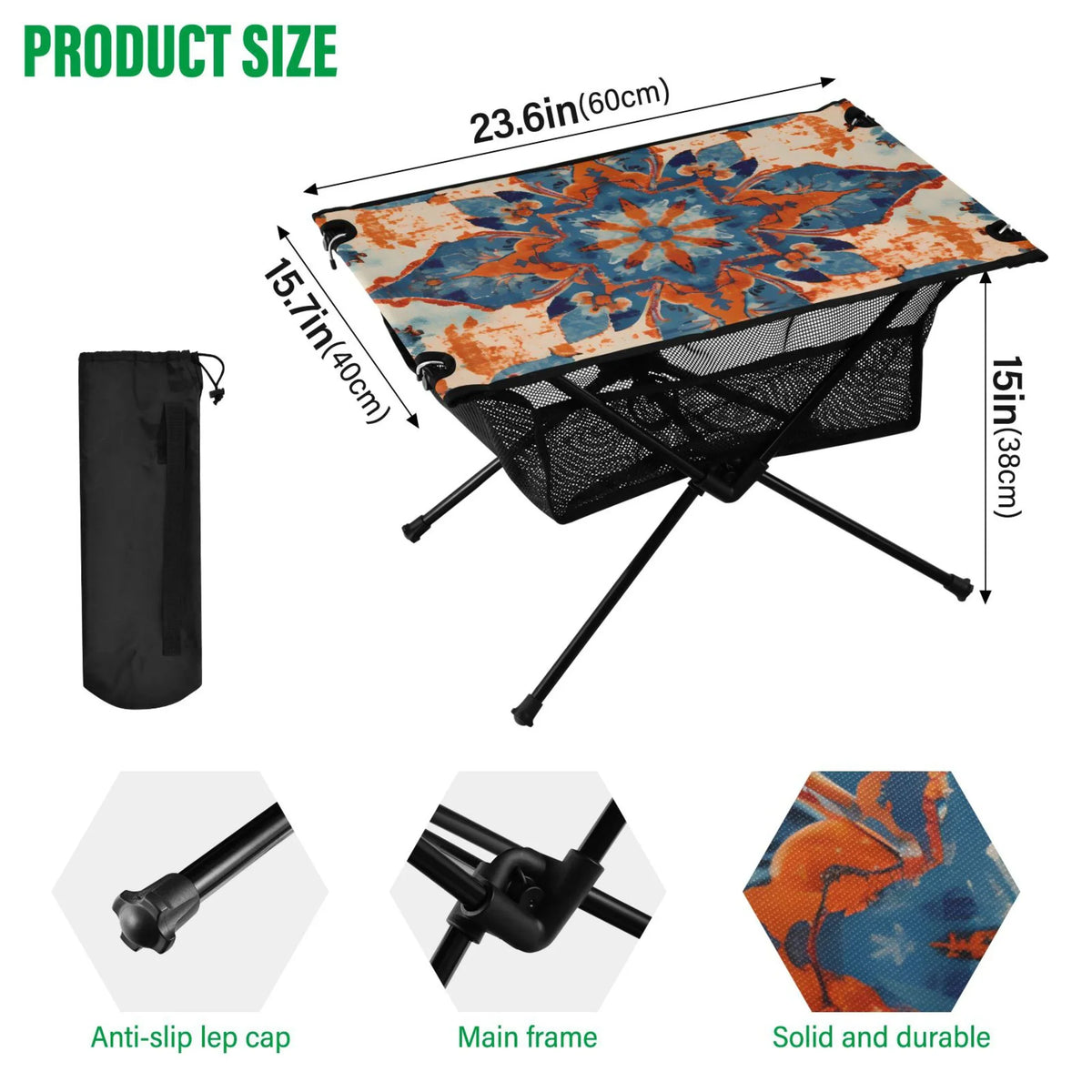 for Storage Table Table BBQ with Mandala Travel Compact Portable Table Camping Bag Fishing Folding exterior Picnic Beach Pattern