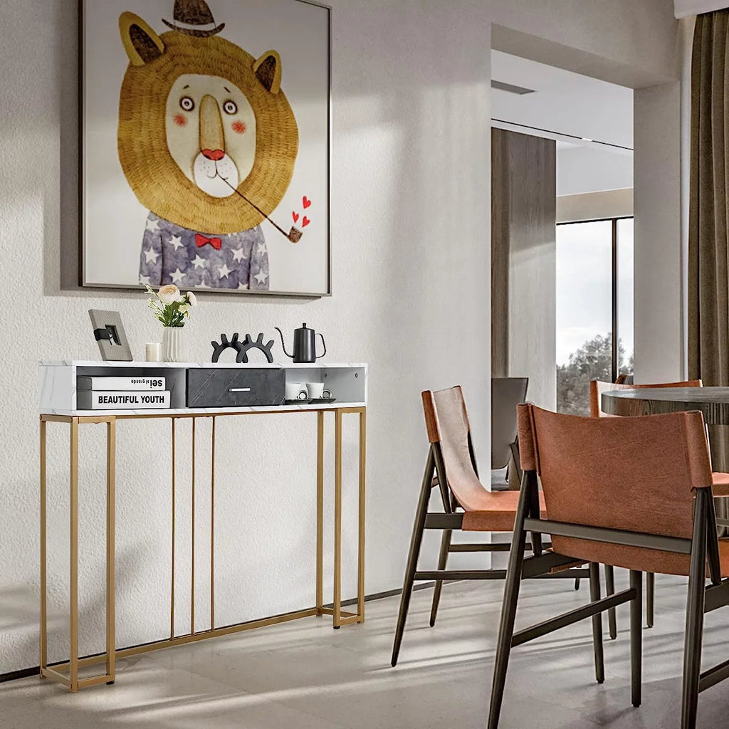 Sofa Drawer NLTBONNIE Kitchen with Table Faux &amp; - Adjustable Foyer Table for Hallway Room Pads &amp; Marble Entryway Room Anti-Toppling Console with Living Foot Device Dining Ent