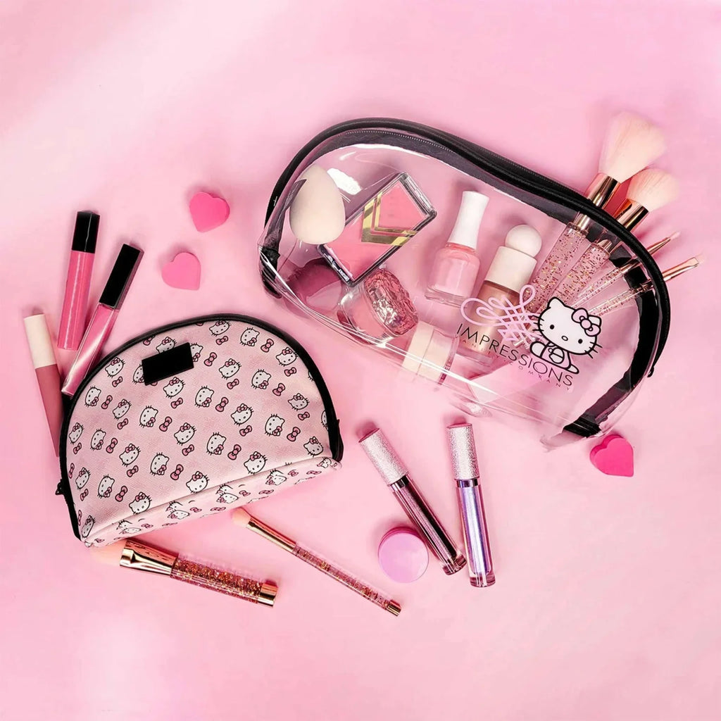 2 (Pink) Pcs Hello Bag Nested Travel Holding for Purses, Kitty Vanity Impressions Clutch Makeup Makeup