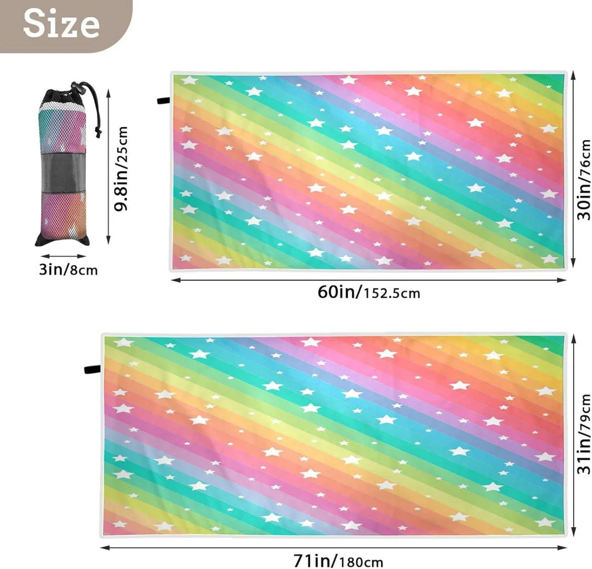 Beach Multipurpose Towel Microfiber Bestwell Bath 30”X60” Swim Star Dry Rainbow Quick Blanket, Lightweight Shower Towel, Pool Towel Sand Free Oversized Yoga Thin Towel