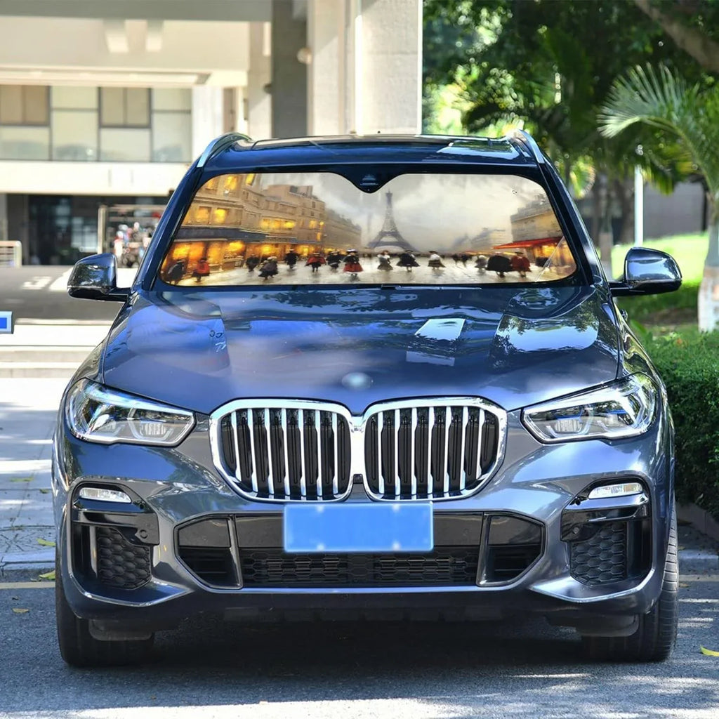 Protector Cool and Car Visor Landscape Sun Blocks to Old Cars,SUVs,Trucks-55×27.6in Rays Sunshade Wellsay Protect Shade,oldable Paris Keep Accessories Windshield for UV