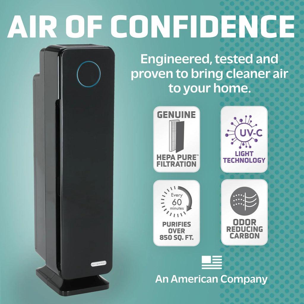 Germs, Allergens, for Mold, Purifier Inch, HEPA Black, Dust, Rooms, GermGuardian AC5350B Home, Helps 28 UV-C Smoke, Reduce Filter, Light Air Large H13 Removes Pollen, Odors,