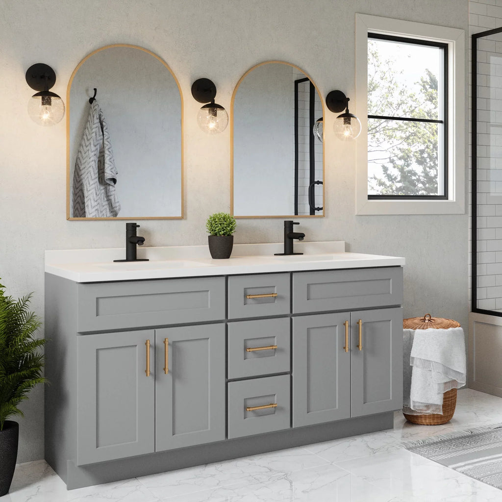 Mount White Marble Double Integrated Solid Backsplash, Rectangle with Cultured Design Camilla House Centerset 557678-WHT Top 61-inch Bowl Vanity