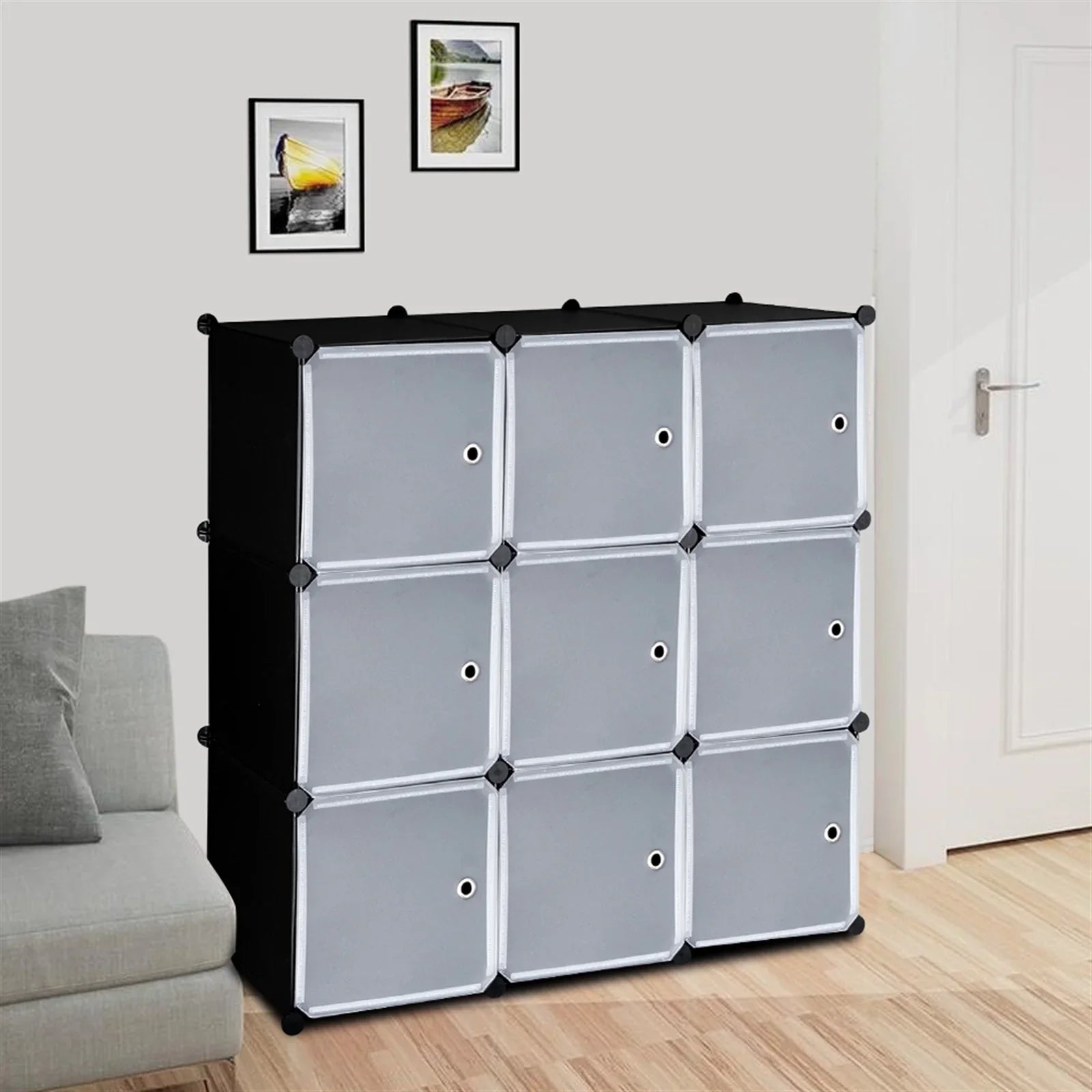 Storage Doors DIY 9-Cube Book Organizer Units, Plastic Closet Cabinet, with Shelving Modular Shelf BMTBUY