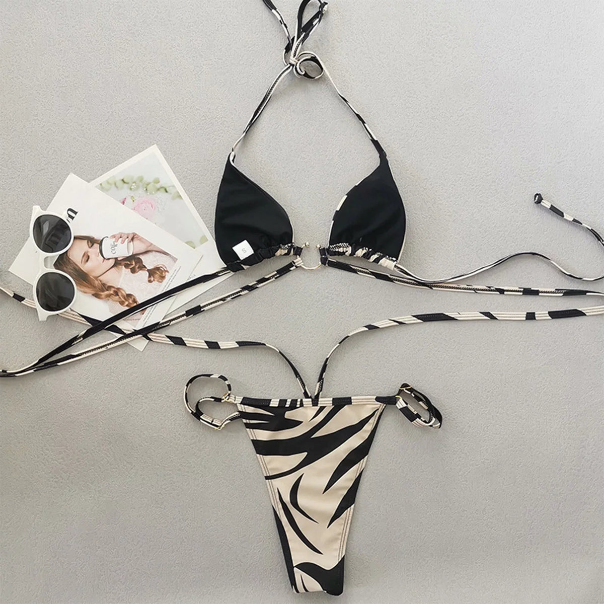 Swimsuits Lace Women Split Bikini Two Color for Swimsuit Up Striped Sexy Panda