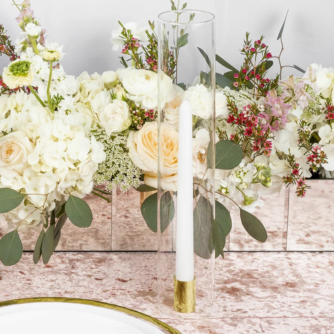 Hurricane Centerpieces, with for Wholesale Taper Holders 6 Weddings Koyal Minimalist Candle 14" Set Tall, of Glass