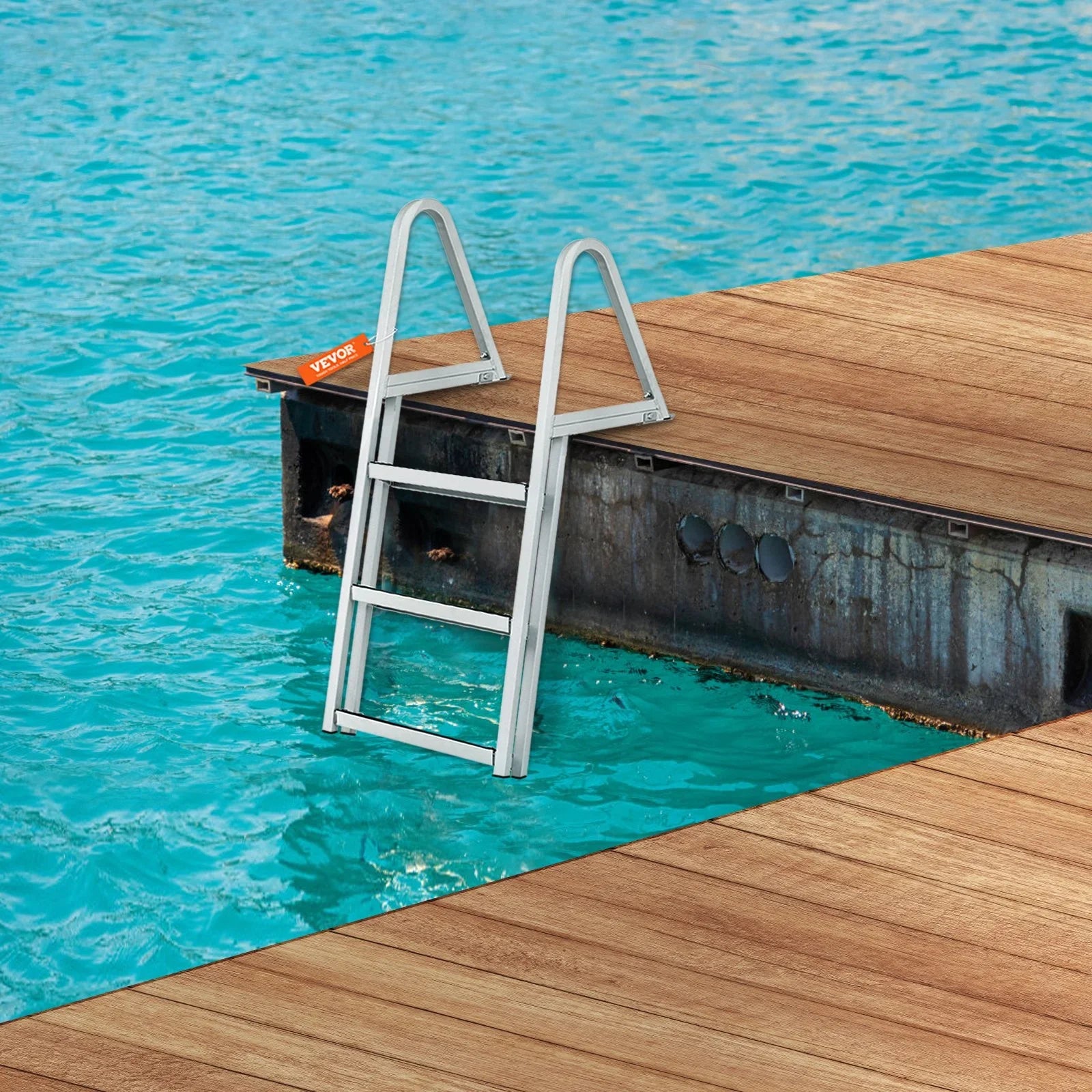 350 Pools Installation 4'' Aluminum & Nonslip Steps, Capacity, lbs Simple Dock with for - VEVOR Wide Marine Boats, Removable Ladder Lakes, Access 3-Step Alloy