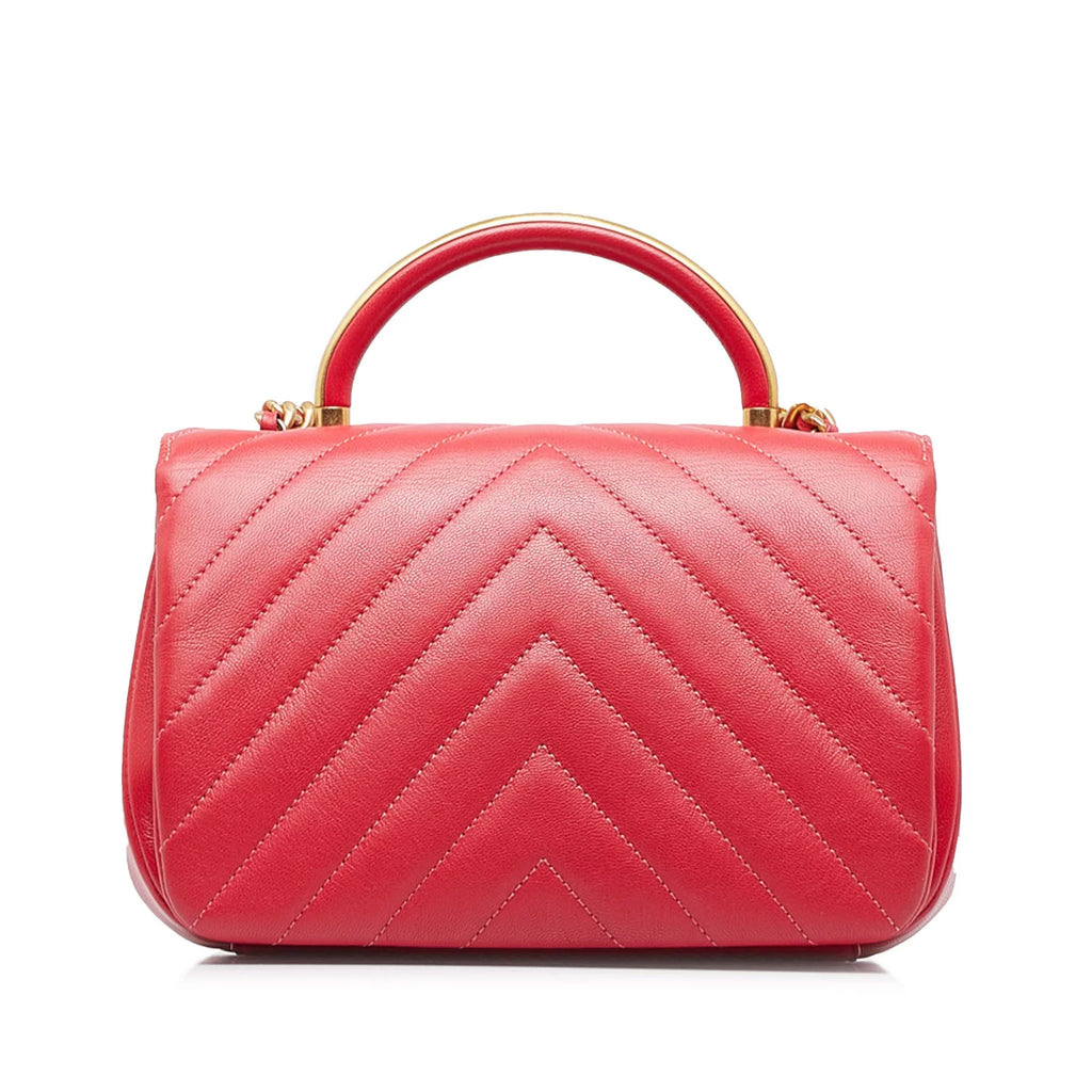 Chevron Leather Red Flap Satchel CC Pre-Owned Authenticated Unisex Lambskin (Good)