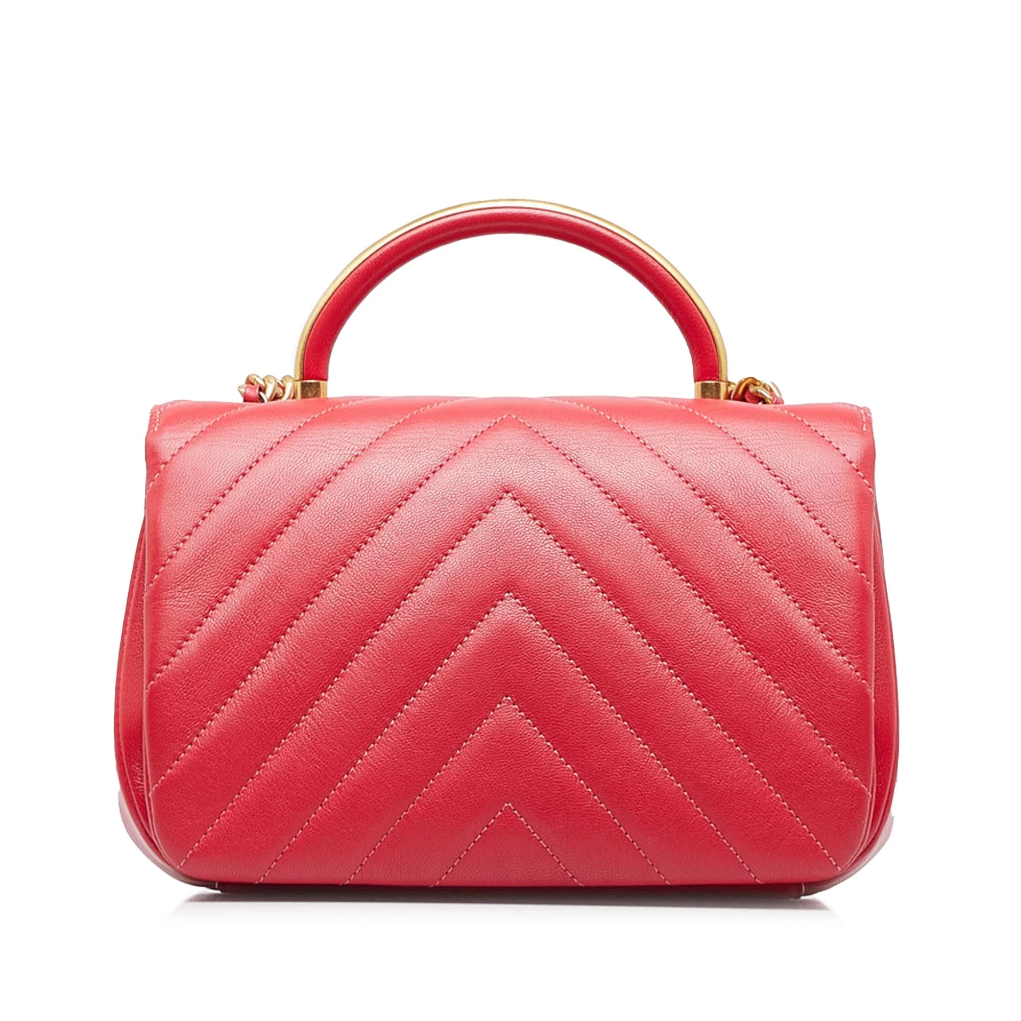 Chevron Leather Red Flap Satchel CC Pre-Owned Authenticated Unisex Lambskin (Good)