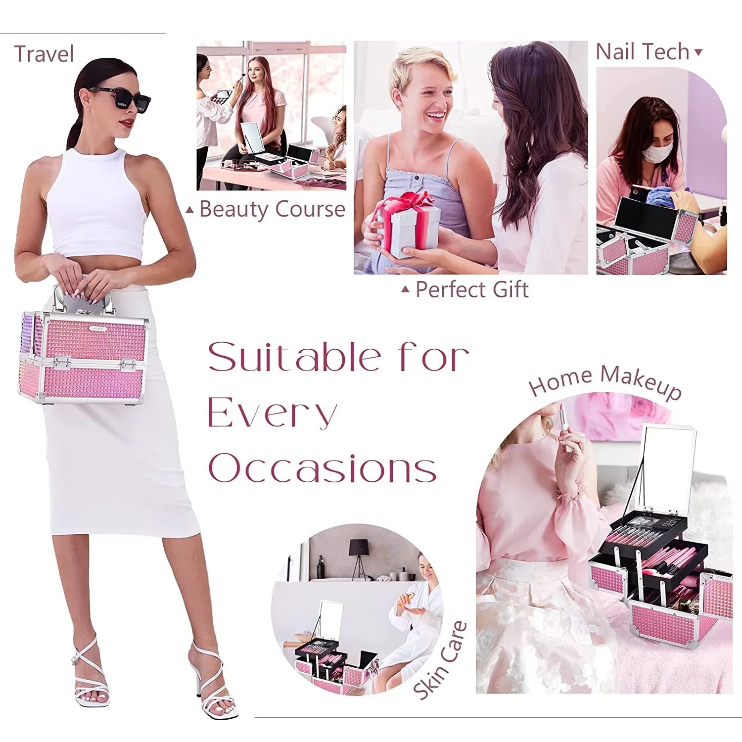Makeup with Organizer Lockable Train Case Makeup Cosmetics Box Case Mirror Joligrace Trays 2