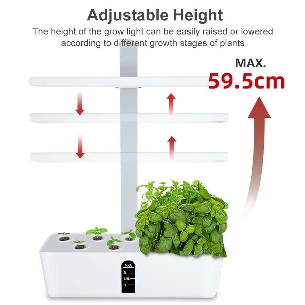 Kitchen Hydroponics Office System with Smart Automatic 2L 15W Adjustable Pods 9 Tank Timing Kit Herb Home Smart for Height Indoor Pump Growing Grow Garden