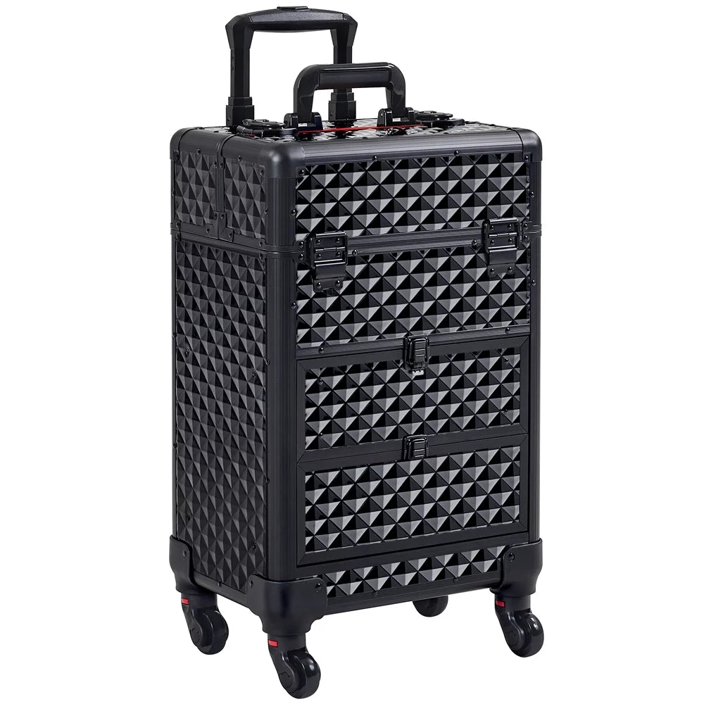 Yaheetech Makeup Train Case Professional with Rolling Drawers,Black