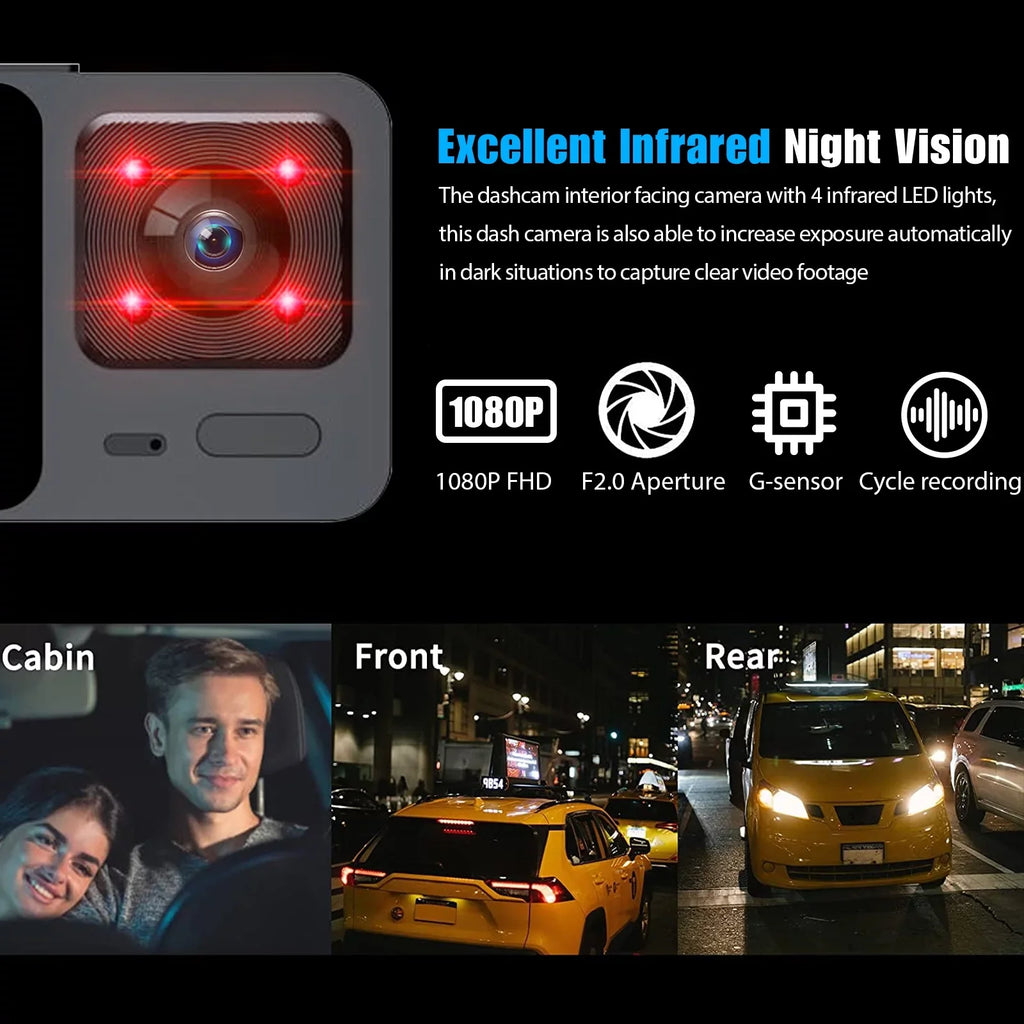 Cam Dual with and Rear, Camera, Vision Dash Backup Night Cam Screen 1080P HD Dash Car TSV 3 Channel Front Camera DVR