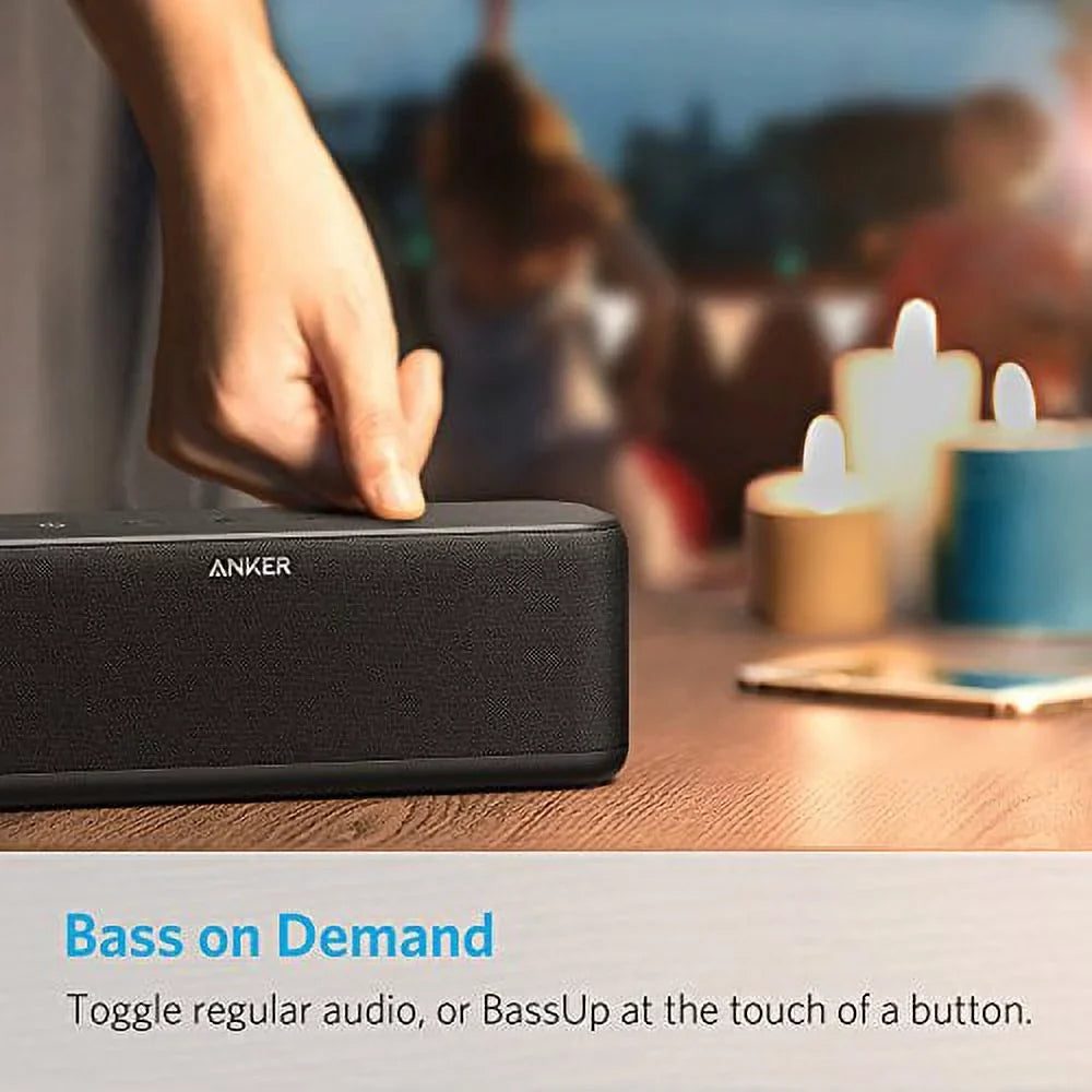 with liquid-Resistant, Anker - Portable IPX5 BassUp for 66ft Range Technology iPhone, Bass more / Playtime, Bluetooth 12h & 20W SoundCore with Sound Bluetooth Superior Speaker and Battery Boost