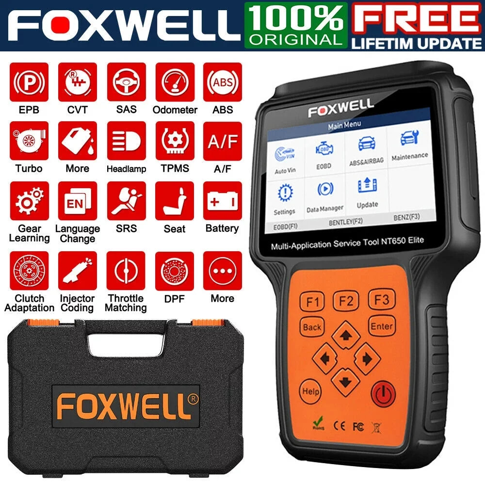 Bag Registeration Air TPMS ABS NT650 OBD2 DPF Reset Elite OBD Code Oil TPS Battery Scanner with Automotive EPS EPB FOXWELL Light Car SAS Reader II