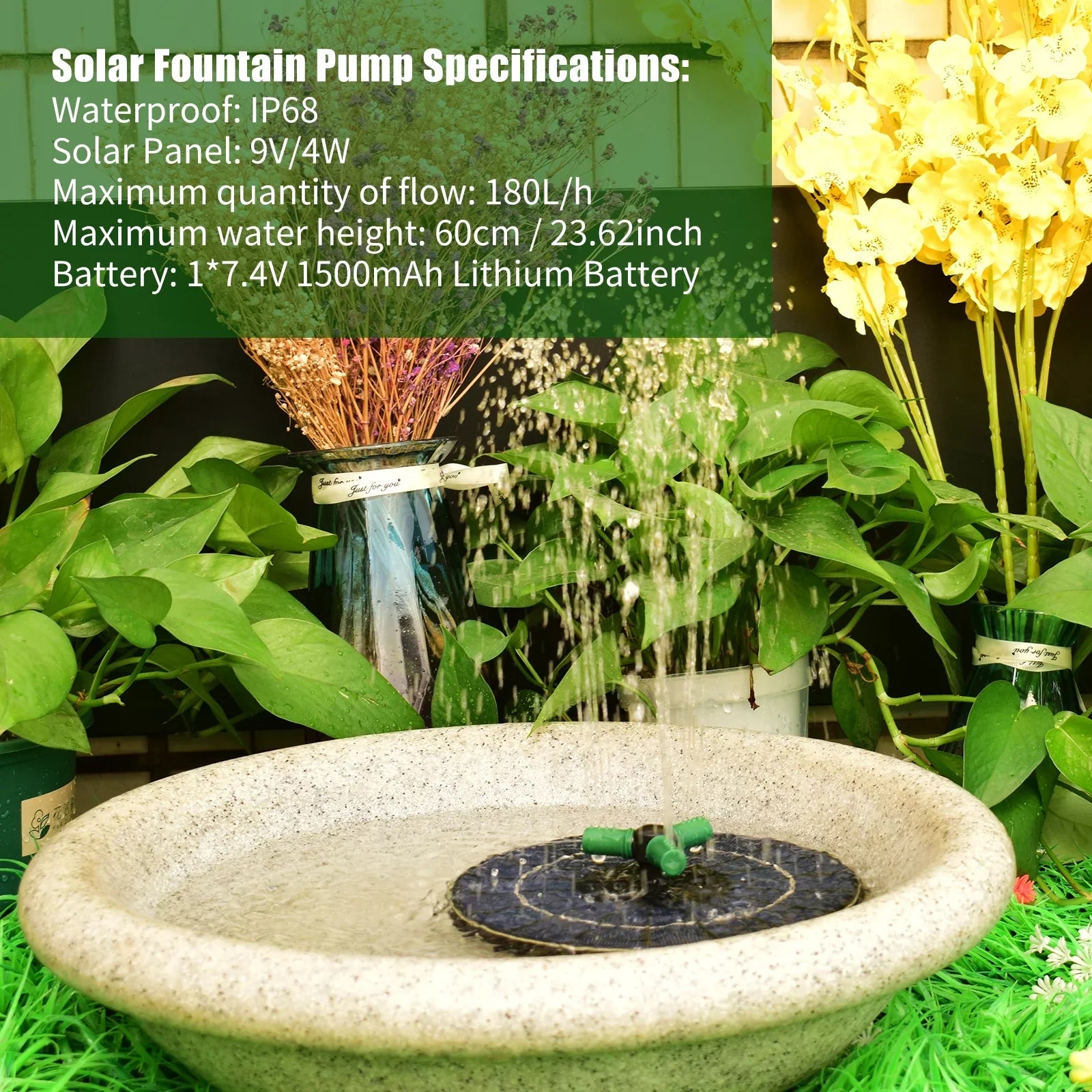 Fountain Small Yabuy Colorful Battery, LED Solar 4W liquid with Rotatable Nozzle for Pump Pond Light