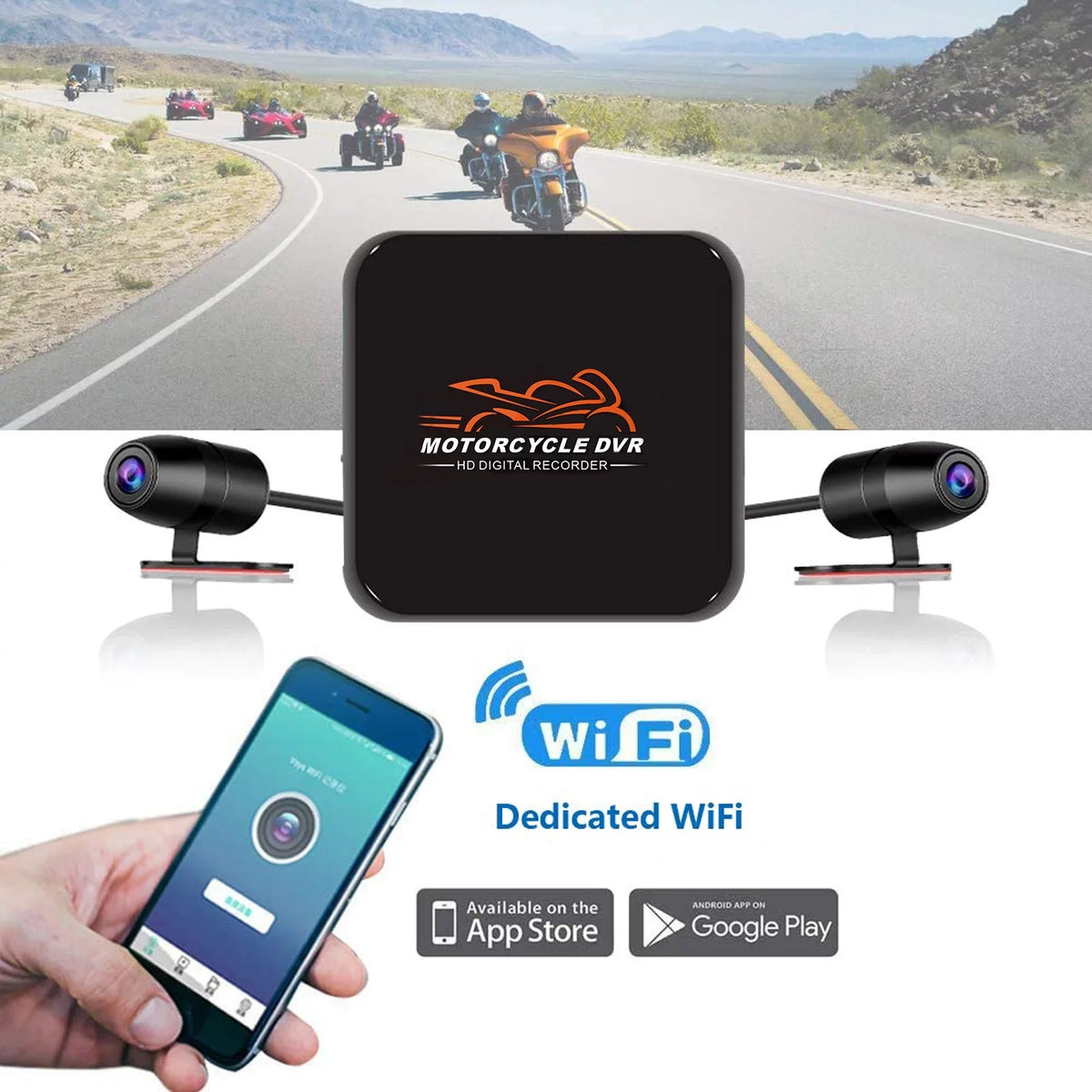 Front 1080P Channels VSYSTO 2 WiFi Cam, Motorcycle G-sensor & Angle Camera HD Recorder, Video Night Wide Dash No Driving Rear Loop 130° Vision Recording, Screen