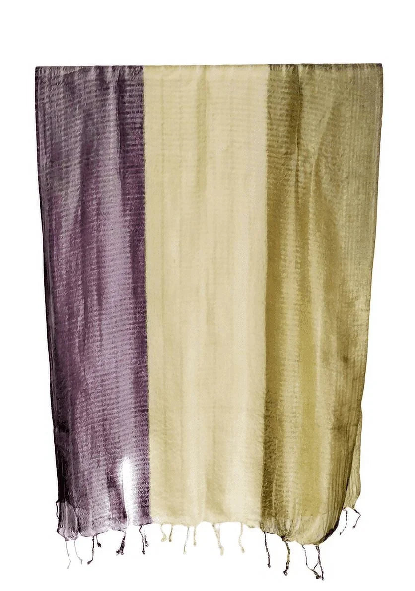 Vegan Silk Triple Shawl Band Purple/Green -