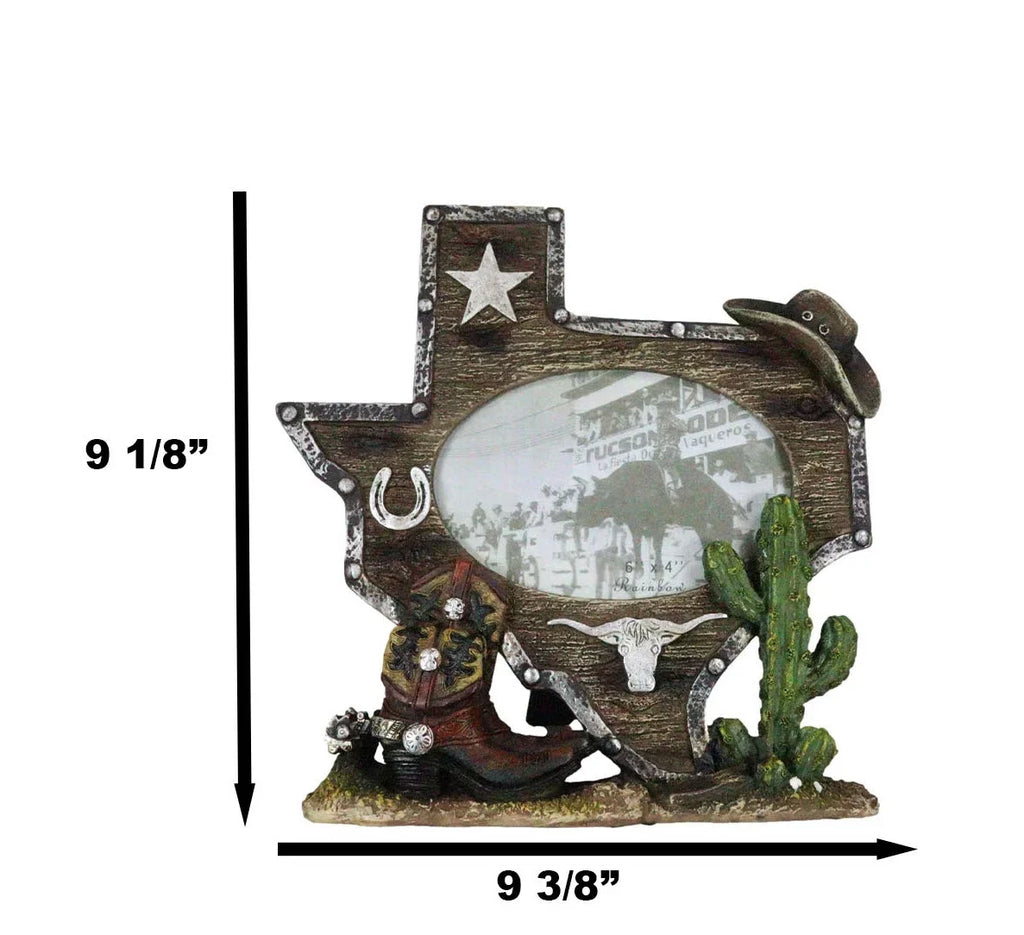 Map State Texas Rustic Cactus Picture 4"X6" Longhorn Boot Western Cowboy Frame