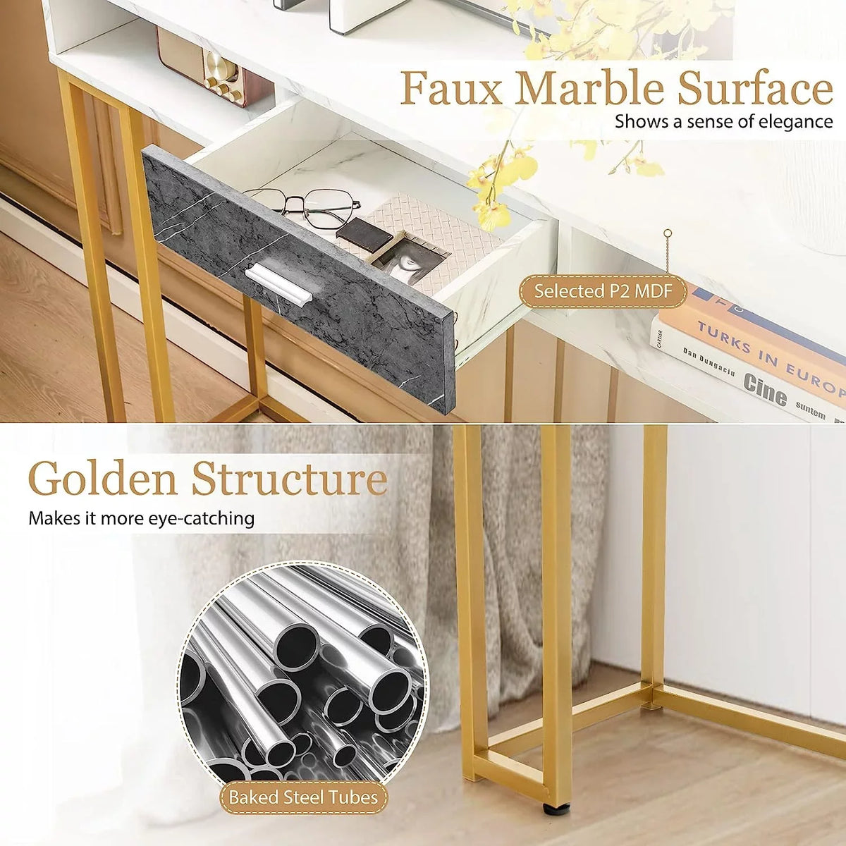 Sofa Drawer NLTBONNIE Kitchen with Table Faux &amp; - Adjustable Foyer Table for Hallway Room Pads &amp; Marble Entryway Room Anti-Toppling Console with Living Foot Device Dining Ent