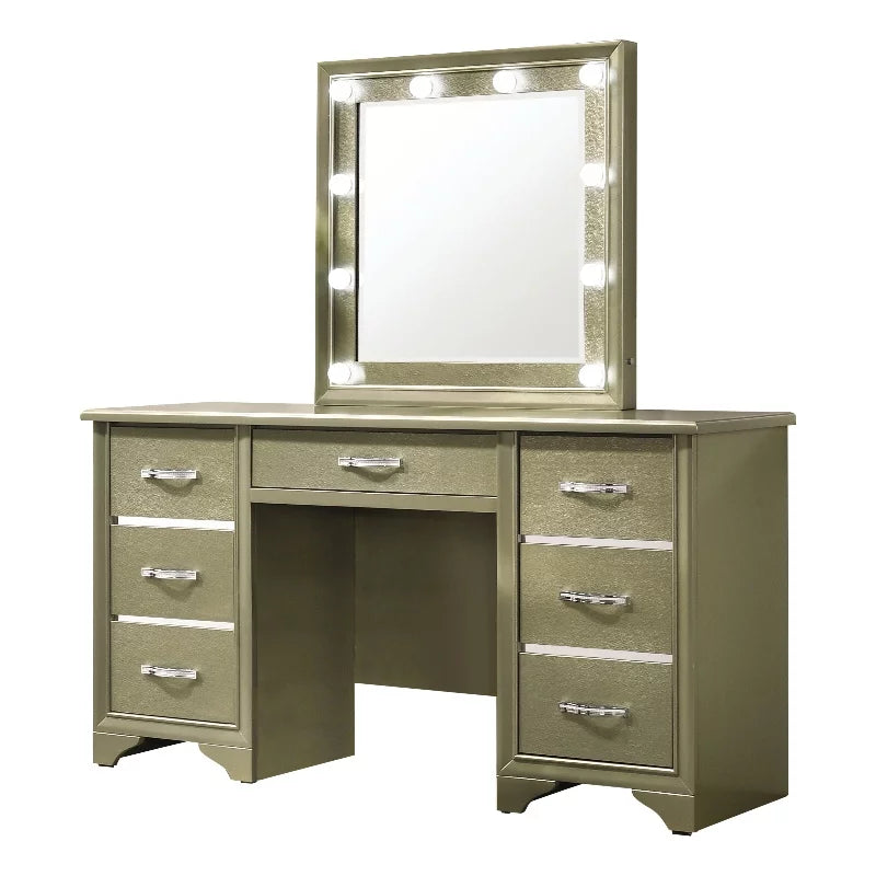 Lighting Beaumont with Mirror Champagne Desk 7-drawer Vanity