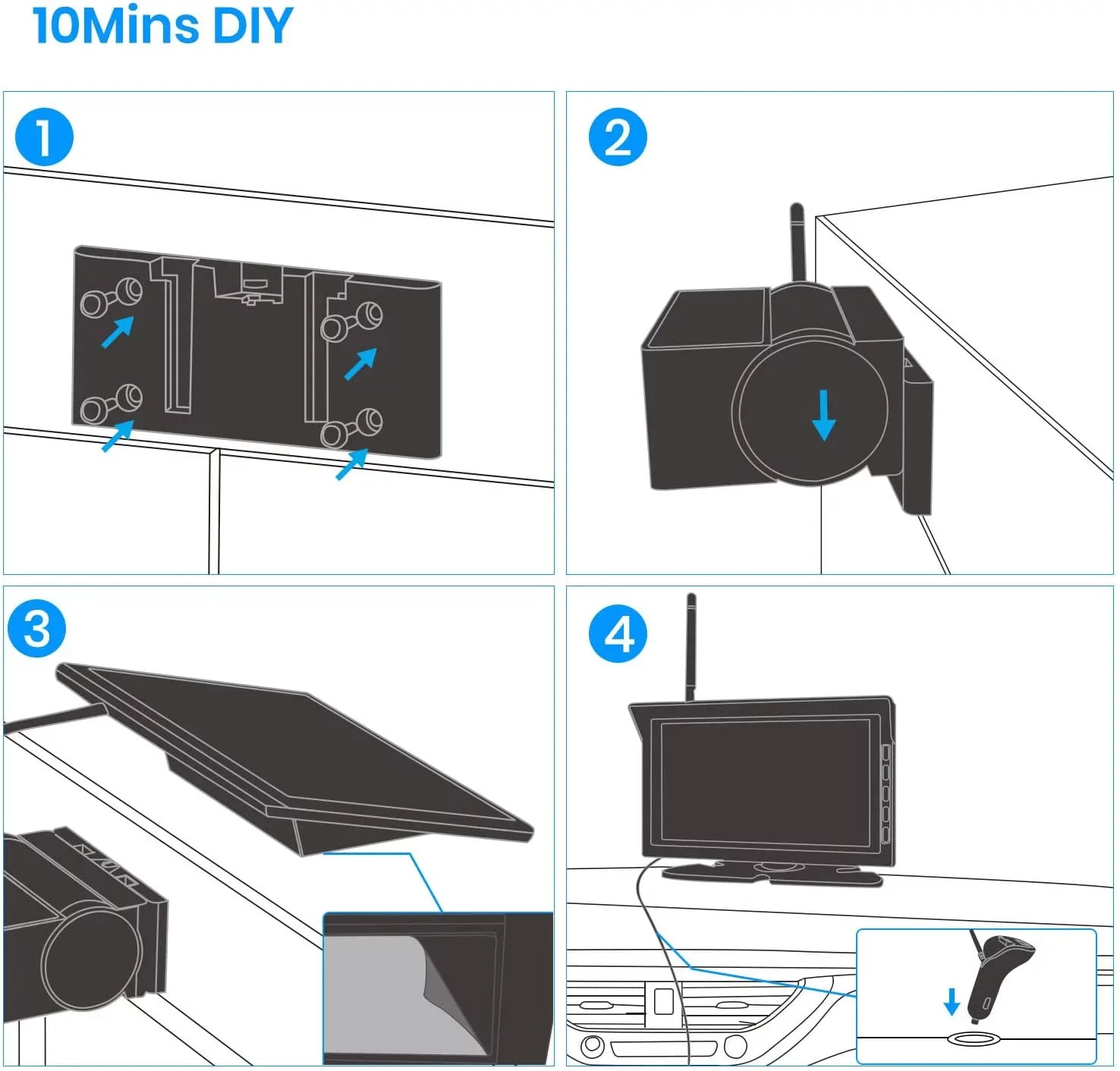 RV Monitor 7" Solar Backup Camera for with Auto-Vox 2 Trucks, for View Rear Cameras, Camera Trailer Systems Reverse Wireless