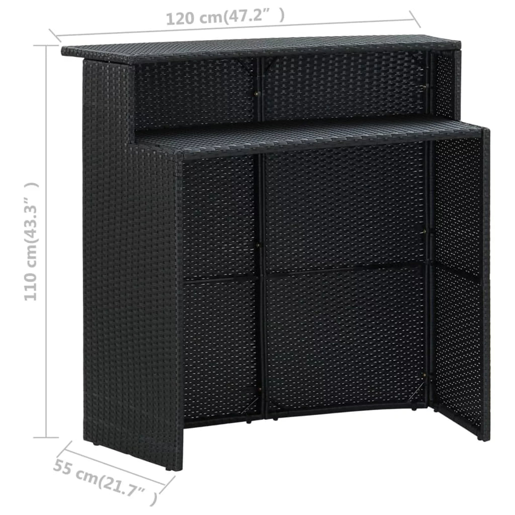 Table Terrace, and Cushioned Bistro, Set 3 Dining 2 Piece Black Backyard, Set Stool Garden Dcenta Pub, Shelf Chairs Storage Poly with Rattan Patio Bar for