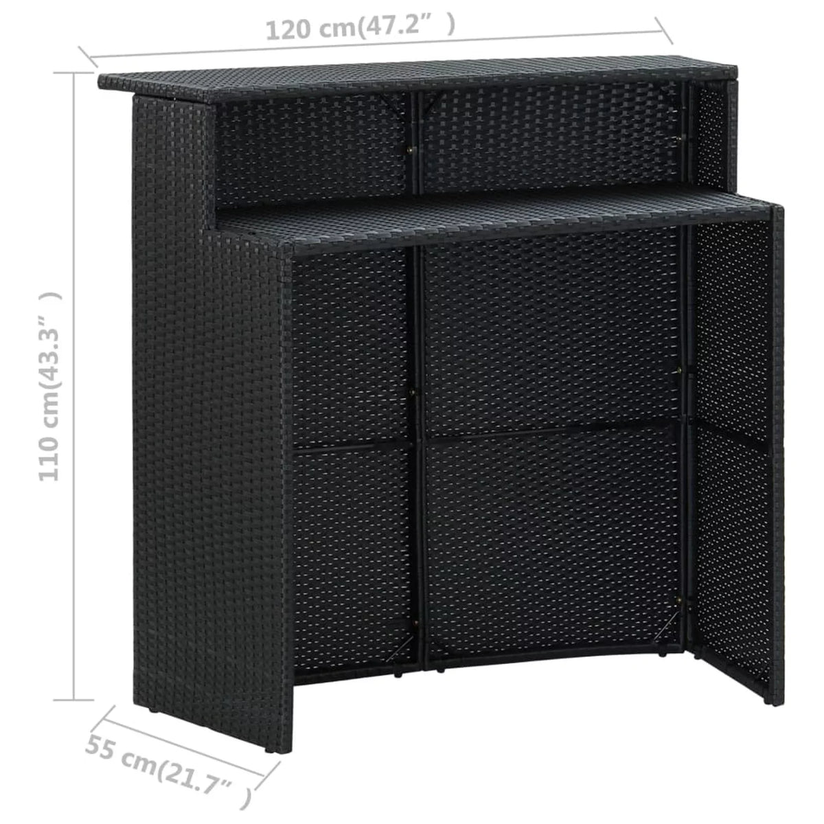 Table Terrace, and Cushioned Bistro, Set 3 Dining 2 Piece Black Backyard, Set Stool Garden Dcenta Pub, Shelf Chairs Storage Poly with Rattan Patio Bar for