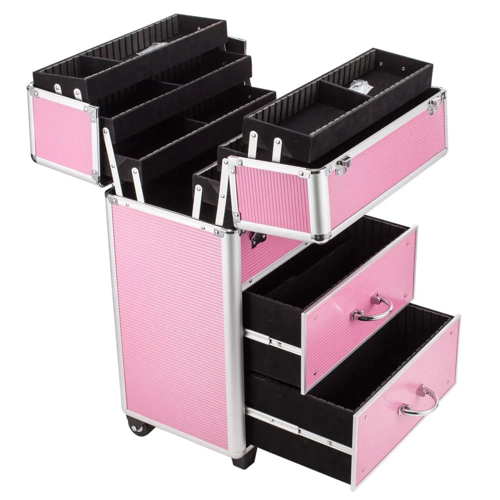 Cosmetic in Pink Train Storage Makeup Rolling Case, Box Trolley, 1 Lockable Pro Ktaxon 3 Aluminum