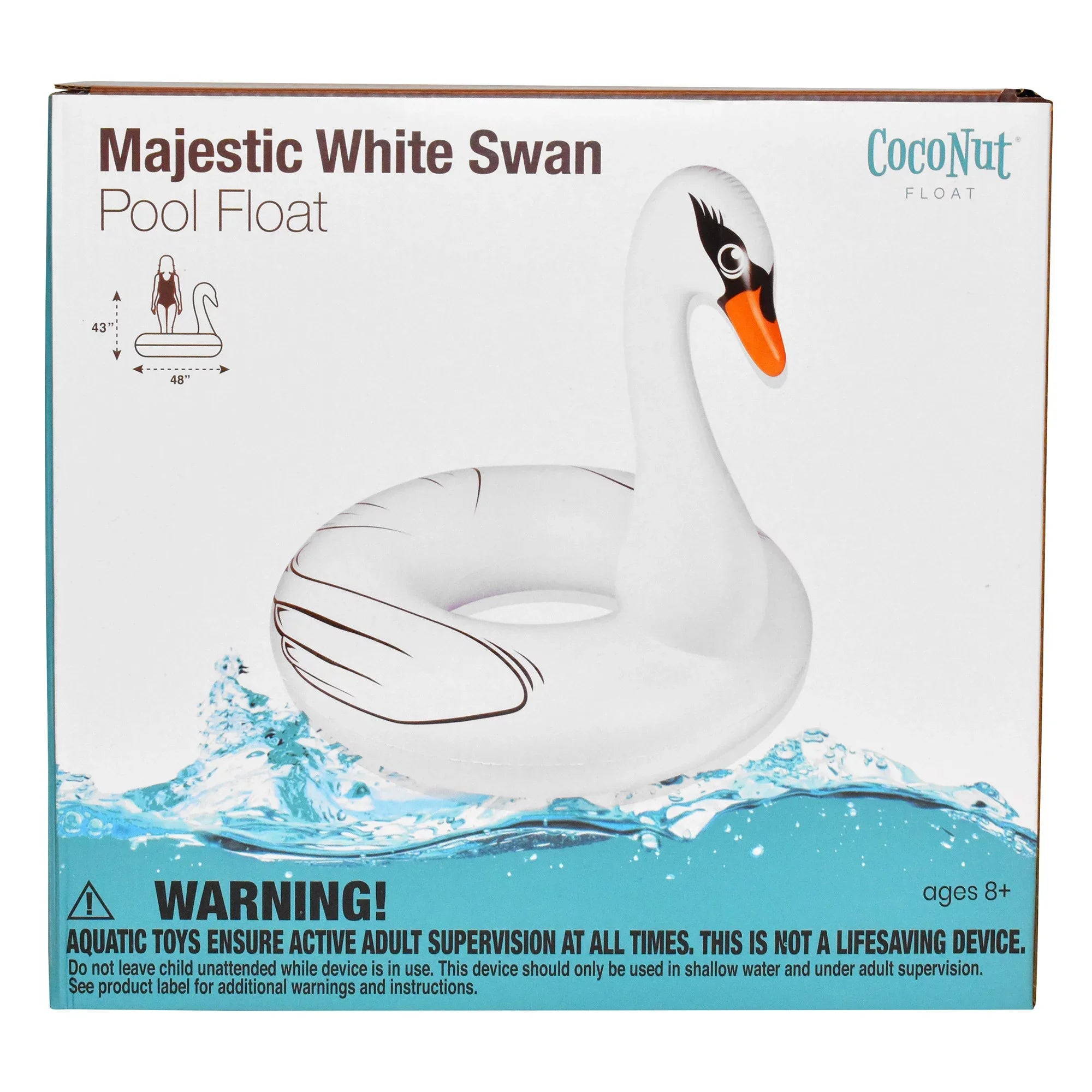 Jumbo Durable, Pool liquid Float: Raft, Party 48"x43" - Majestic CocoNut Swan Inflatable, Ring Round White Anti-Leak,