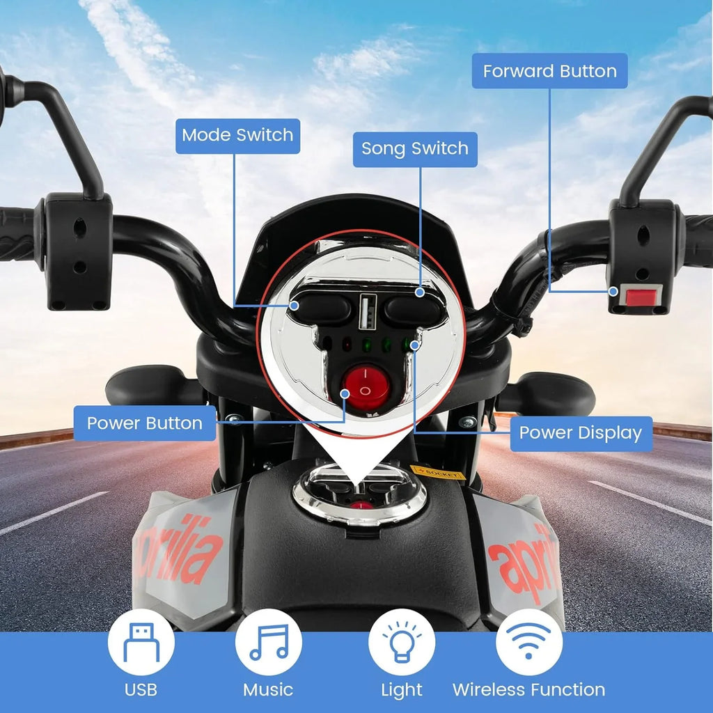Ride-on Power, Foxhouse1 Battery Kids Motorcycle Blue LED 12V with - Electric Headlights Color
