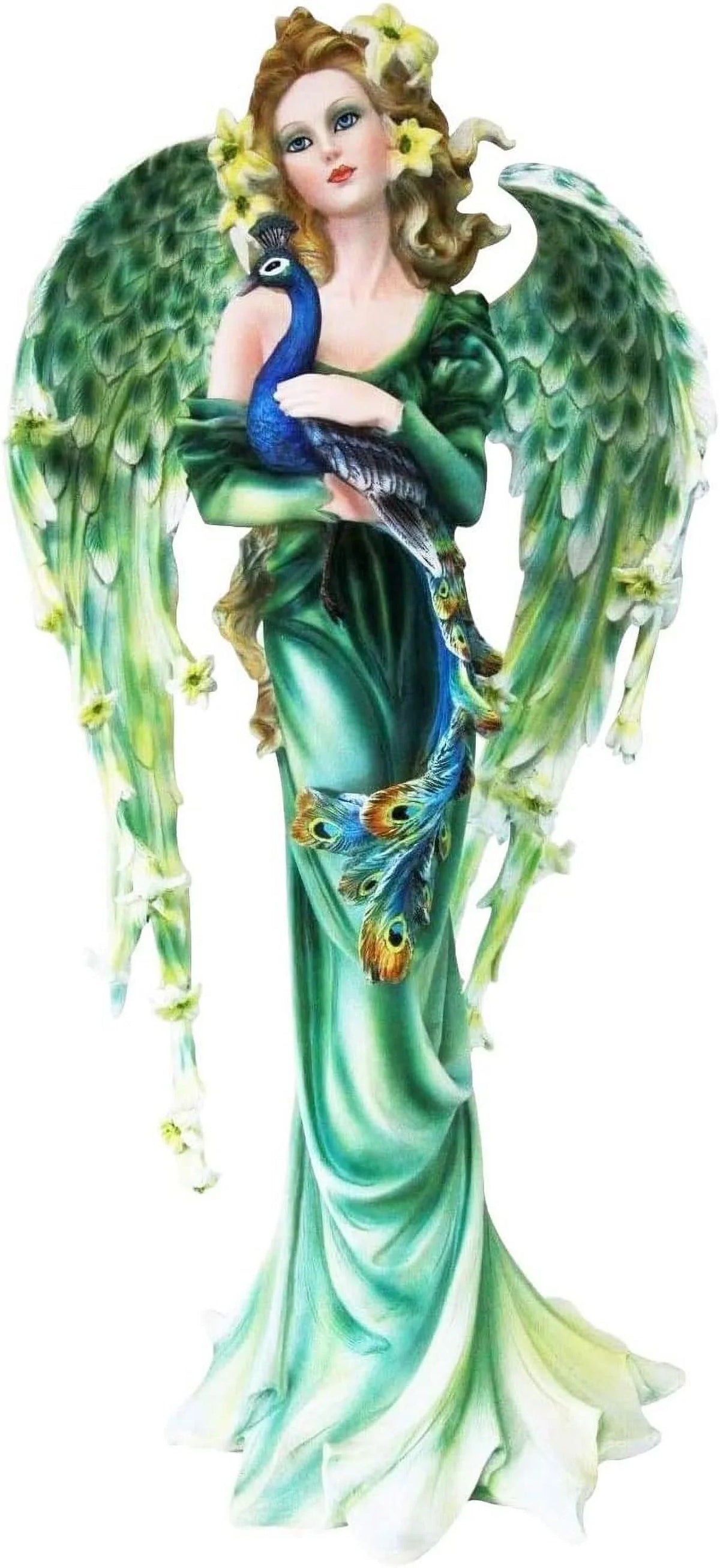Collectible Figurine Faery 21" Garden Tall Pixie Iridescent Decorative Peacock Train DIY Fairy FAE Mother Magic Large Green Statue Fantasy Faries