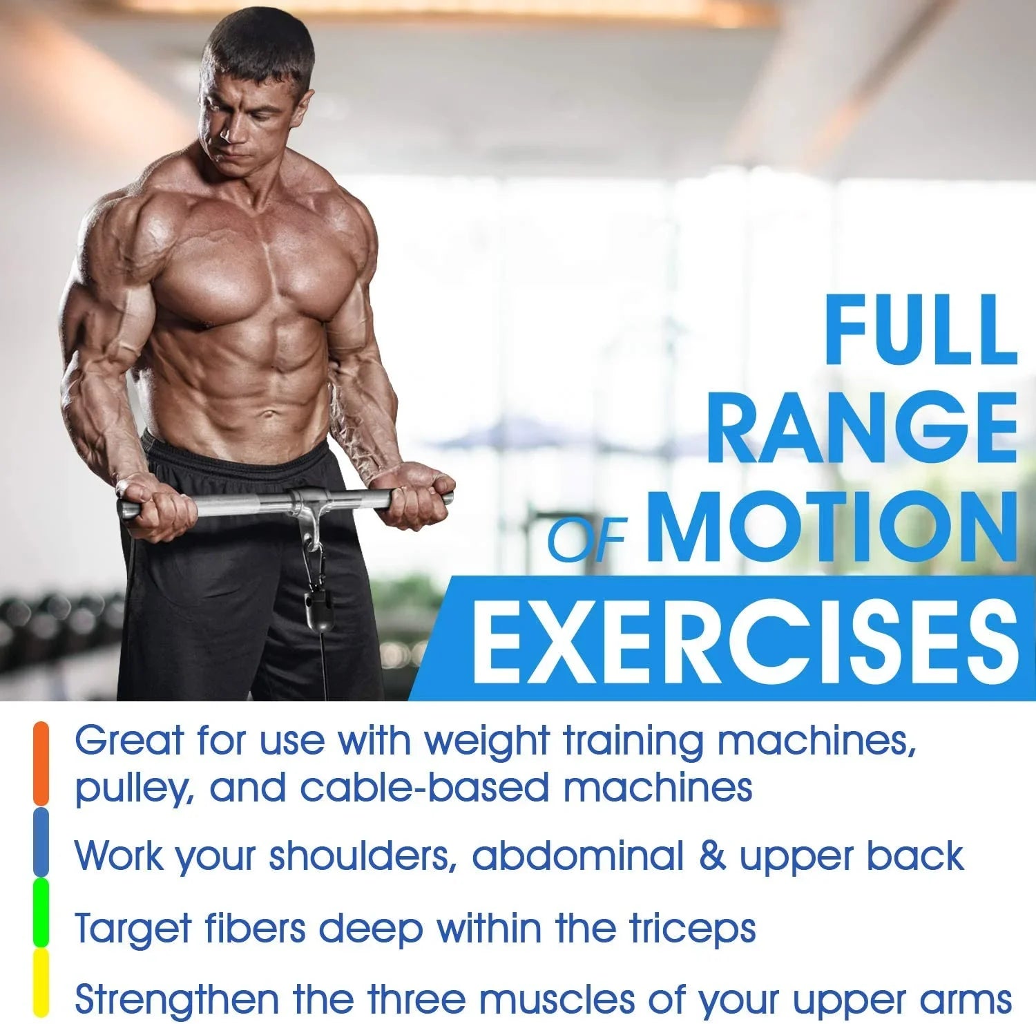 D Bar + Attachment Handle Double Cable Rope Combo V-shaped Tricep Yes4All +